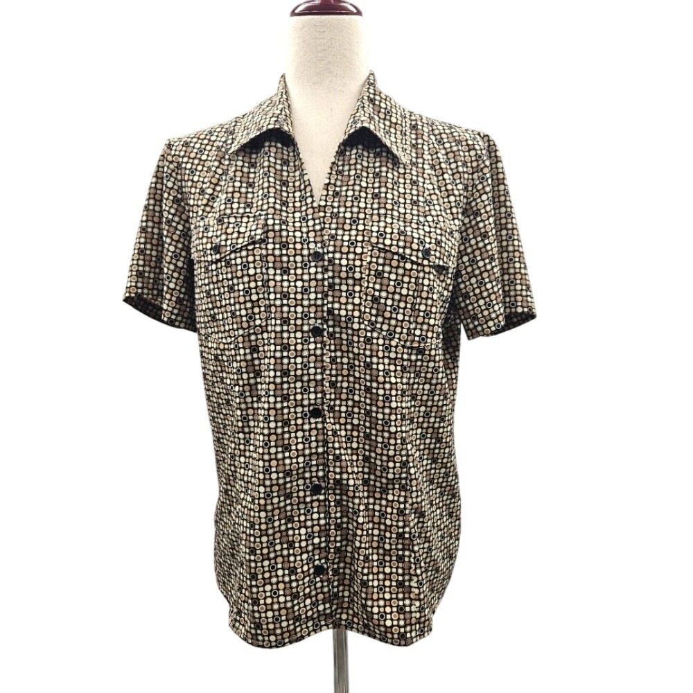 Elementz Geometric Print Button Up Short‎ Sleeve Shirt Women L Stretch